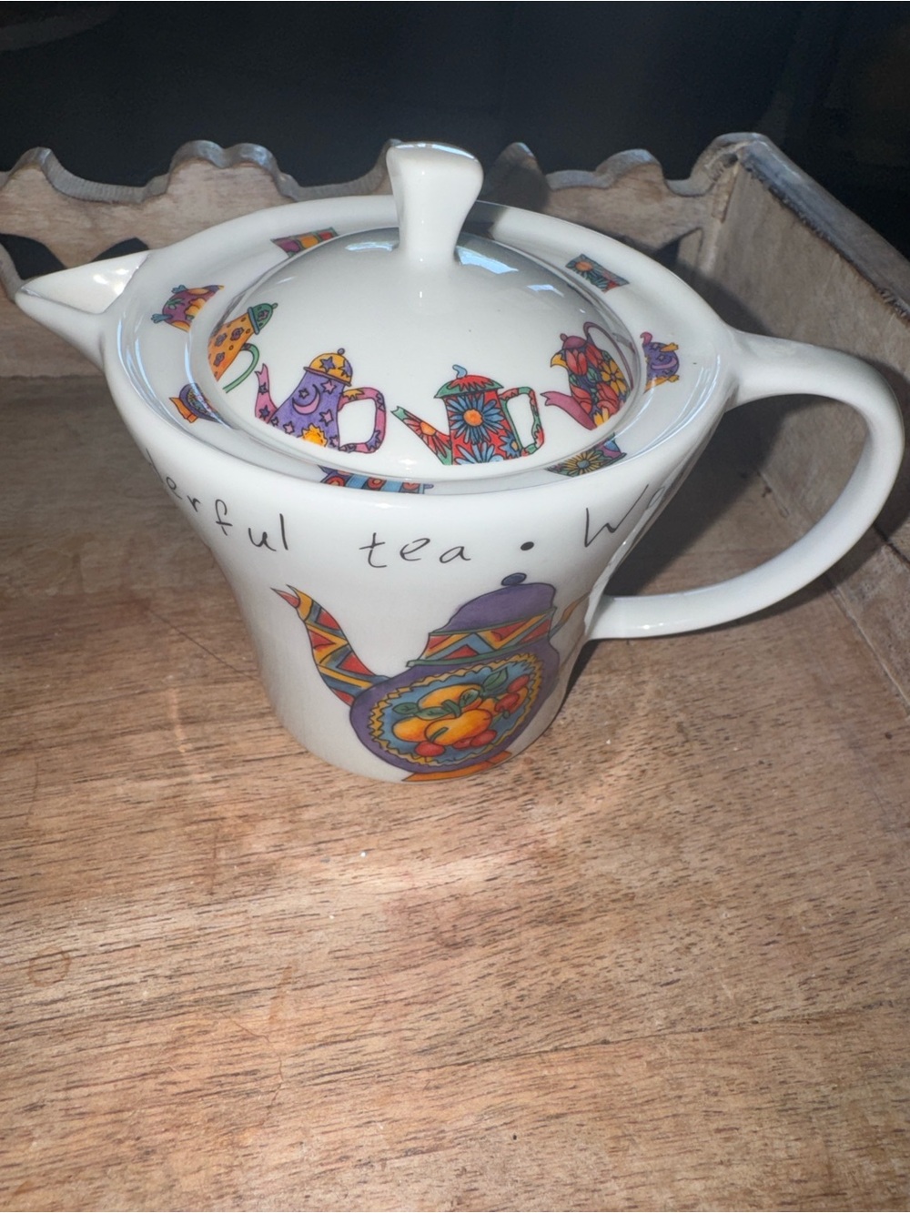 Multiple Choice White Ceramic Teapot with Colorful Teapot Motif